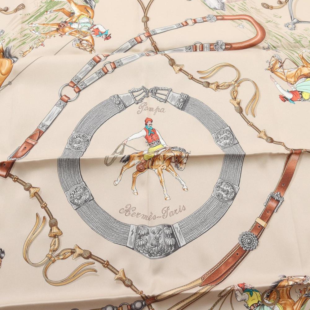 HERMES Carre 70 Pampa Silk Beige Multicolor Scarf - Picture 5 of 5